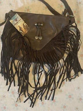 Heritage West Women's Brown Fringe Crossbody Bag - Boho Chic